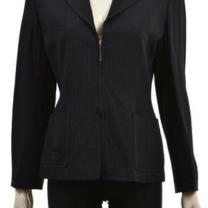 Ellen Tracy Womens Blazer Navy Aqua Blue Stripe 10